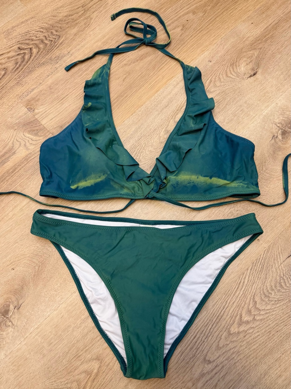 Cupshe Green Tie Dye Ruffle Bikini Set